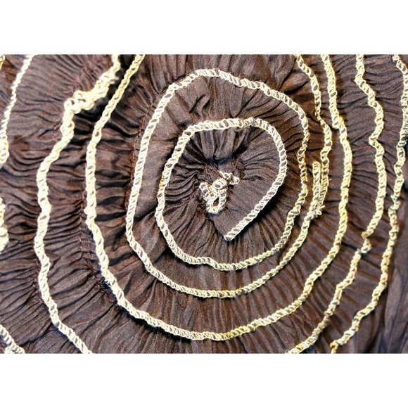 L33 Brown Fitted Coat/Jacket with Tan Stitching, Fleece Lining, & Roses - Picture 7 of 11